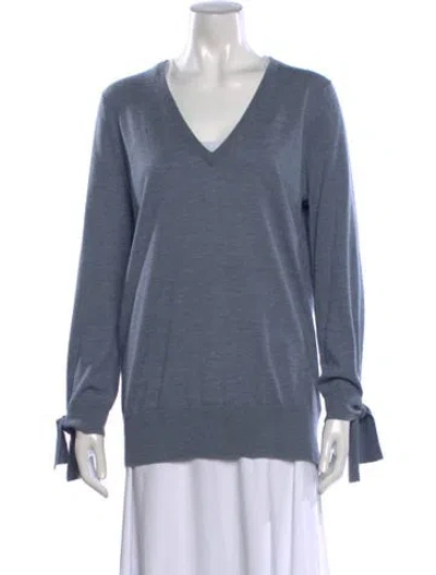 Pre-owned Ann Mashburn Cashmere V-neck Sweater In Blue