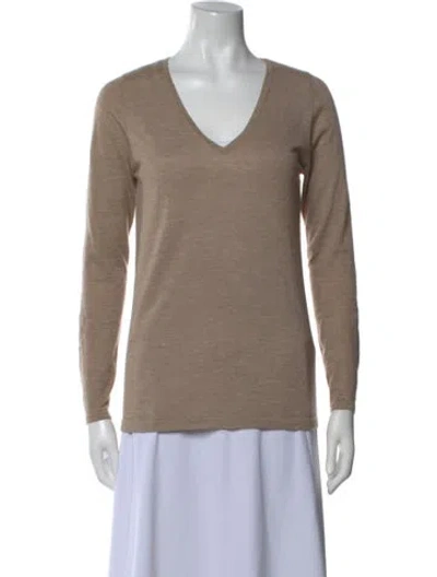 Pre-owned Ann Mashburn Cashmere V-neck Sweater In Brown