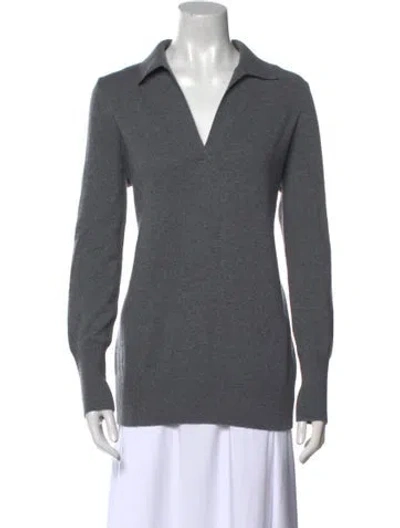 Pre-owned Ann Mashburn Cashmere V-neck Sweater In Gray