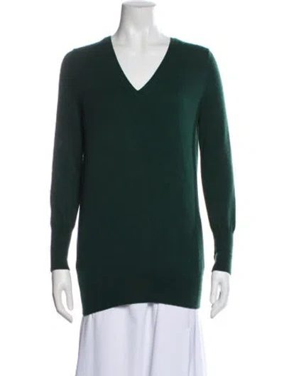 Pre-owned Ann Mashburn Cashmere V-neck Sweater In Green