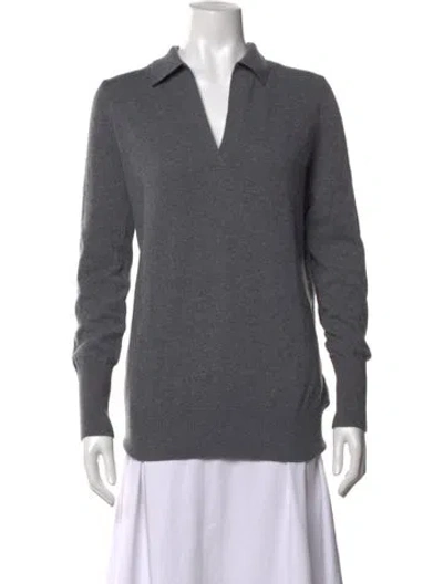 Pre-owned Ann Mashburn Cashmere V-neck Sweater In Grey