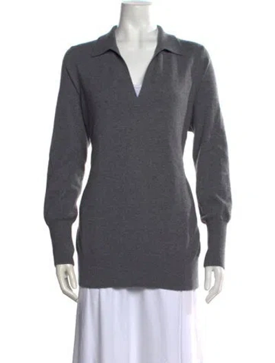 Pre-owned Ann Mashburn Cashmere V-neck Sweater In Grey