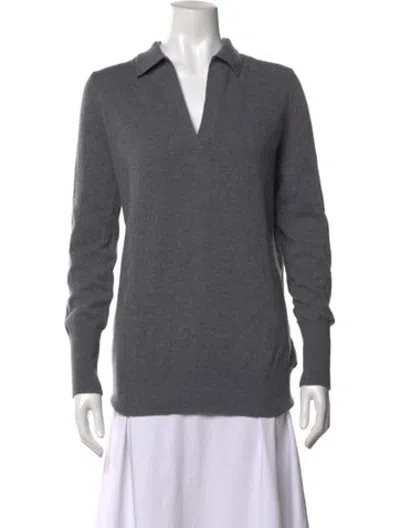 Pre-owned Ann Mashburn Cashmere V-neck Sweater In Grey