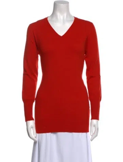 Pre-owned Ann Mashburn Cashmere V-neck Sweater In Orange