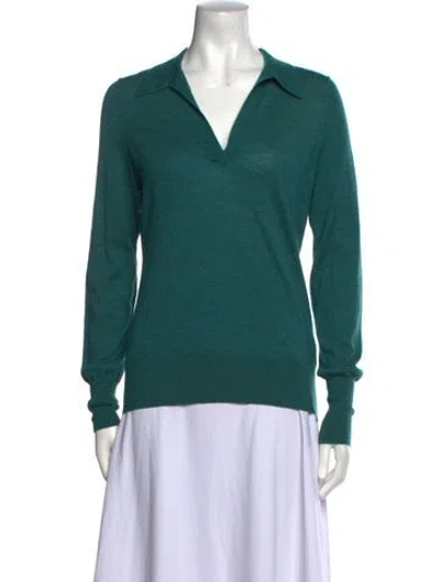 Pre-owned Ann Mashburn Cashmere V-neck Sweater W/ Tags In Green