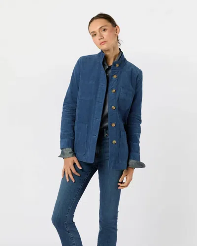 Ann Mashburn Chore Long Sleeve Jacket In Dutch Blue Stretch Cord
