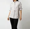 Ann Mashburn Christiane Bib Front Tunic Top In Taupe/white Bengal Stripe Poplin In Multi