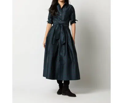 Ann Mashburn Classic Shirtwaist Maxi Dress In Blackwatch Silk Shantung In Multi