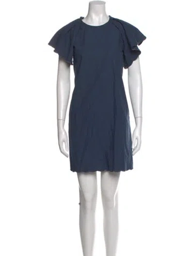 Pre-owned Ann Mashburn Crew Neck Mini Dress In Blue