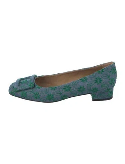 Pre-owned Ann Mashburn Denim Floral Print Flats In Blue