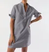Ann Mashburn Elbow Sleeve Frill Dress In Navy/ Ivory Small Gingham Silk Shantung In Gray