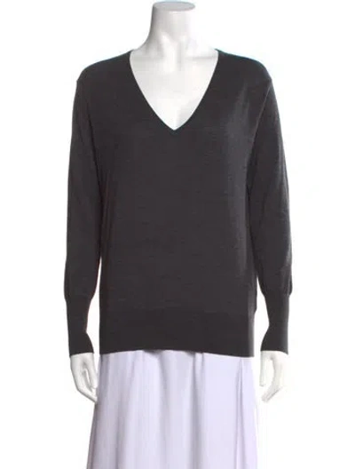 Pre-owned Ann Mashburn Escorial Wool V-neck Sweater In Grey