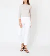 Ann Mashburn Faye Flare Cropped Pants In White Stretch Denim In Multi
