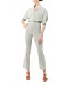 Ann Mashburn Fayette Flare Cropped Pant In Olive Small Bengal Stripe Stretch Seersucker In Gray
