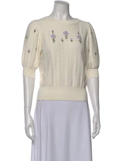 Pre-owned Ann Mashburn Floral Print Crew Neck Sweater In Neutral