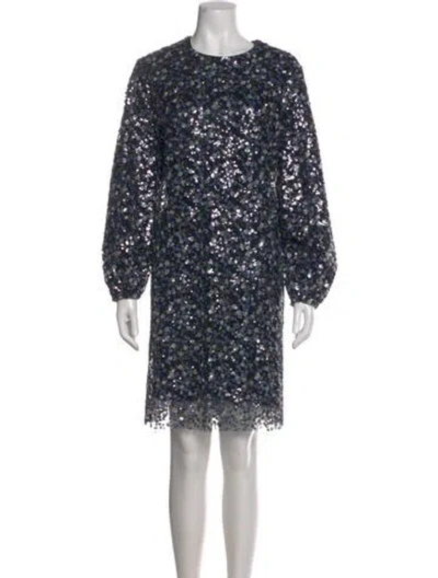 Pre-owned Ann Mashburn Floral Print Knee-length Dress In Blue