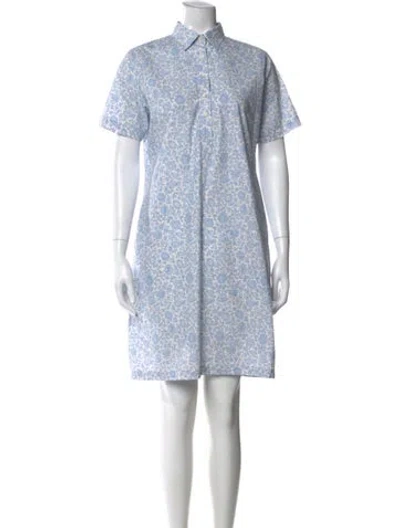 Pre-owned Ann Mashburn Floral Print Knee-length Dress In Blue