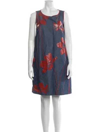 Pre-owned Ann Mashburn Floral Print Knee-length Dress In Blue