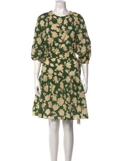 Pre-owned Ann Mashburn Floral Print Knee-length Dress In Green
