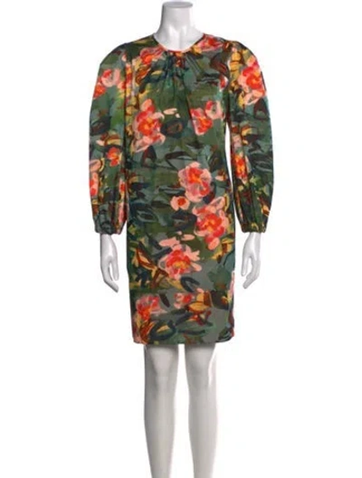 Pre-owned Ann Mashburn Floral Print Knee-length Dress In Neutral