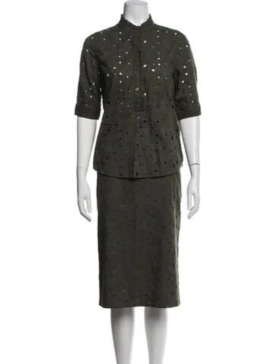 Pre-owned Ann Mashburn Floral Print Lace Trim Embellishment Skirt Set In Green