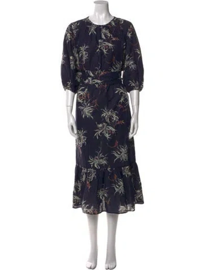 Pre-owned Ann Mashburn Floral Print Long Dress In Blue