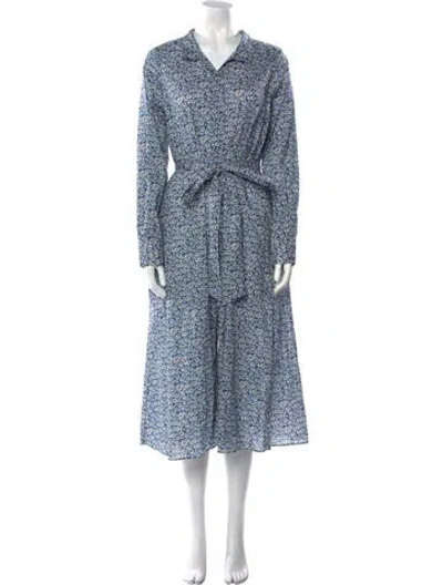 Pre-owned Ann Mashburn Floral Print Long Dress In Blue