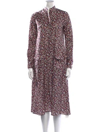 Pre-owned Ann Mashburn Floral Print Long Dress In Blue