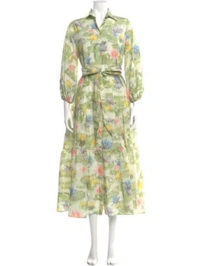Pre-owned Ann Mashburn Floral Print Long Dress In Green