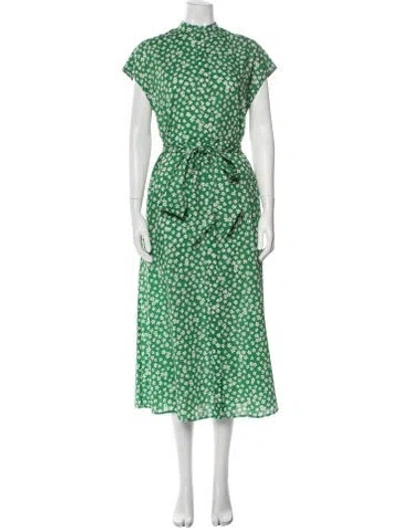 Pre-owned Ann Mashburn Floral Print Long Dress In Green