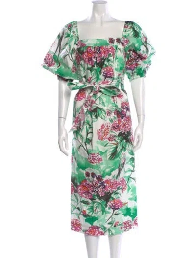 Pre-owned Ann Mashburn Floral Print Long Dress In Green