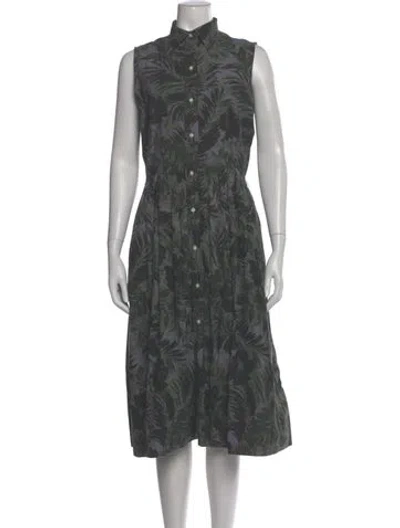 Pre-owned Ann Mashburn Floral Print Long Dress In Green