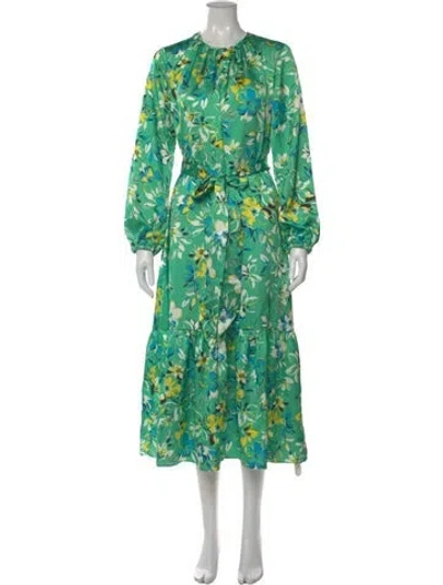Pre-owned Ann Mashburn Floral Print Long Dress In Green