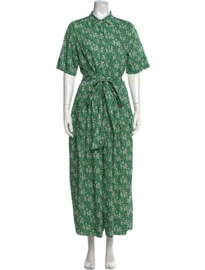 Pre-owned Ann Mashburn Floral Print Long Dress In Green