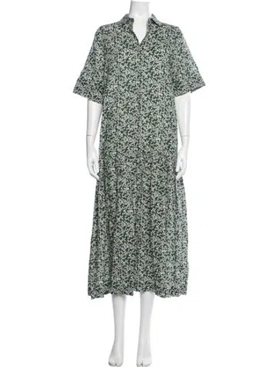 Pre-owned Ann Mashburn Floral Print Long Dress In Green