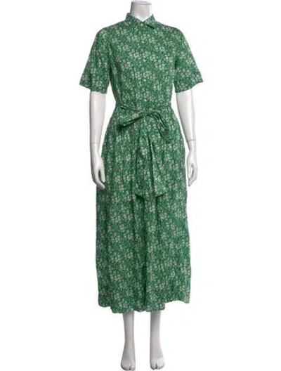 Pre-owned Ann Mashburn Floral Print Long Dress In Green