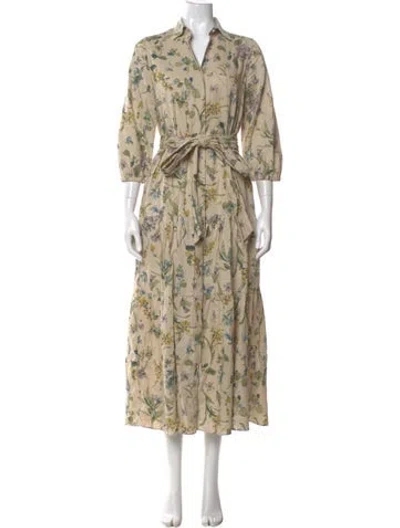 Pre-owned Ann Mashburn Floral Print Long Dress In Neutral