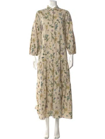 Pre-owned Ann Mashburn Floral Print Long Dress In Neutral