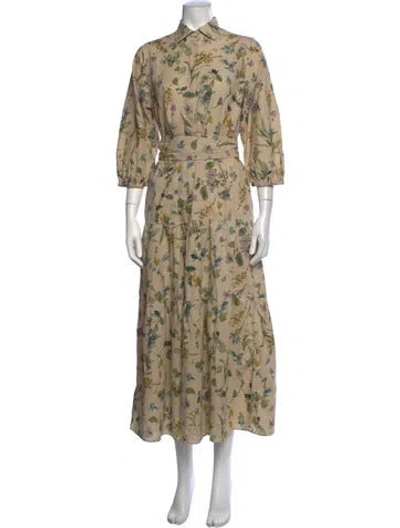 Pre-owned Ann Mashburn Floral Print Long Dress In Neutrals