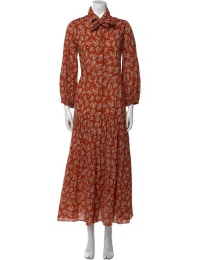 Pre-owned Ann Mashburn Floral Print Long Dress In Orange