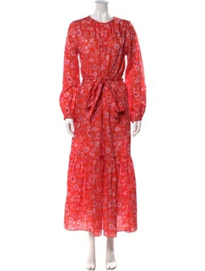 Pre-owned Ann Mashburn Floral Print Long Dress In Orange