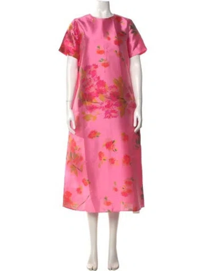 Pre-owned Ann Mashburn Floral Print Long Dress In Pink
