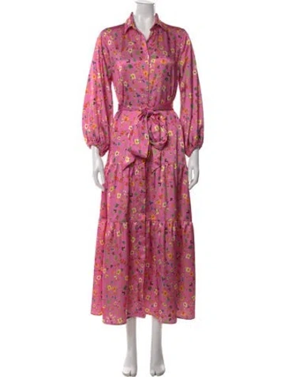Pre-owned Ann Mashburn Floral Print Long Dress In Pink