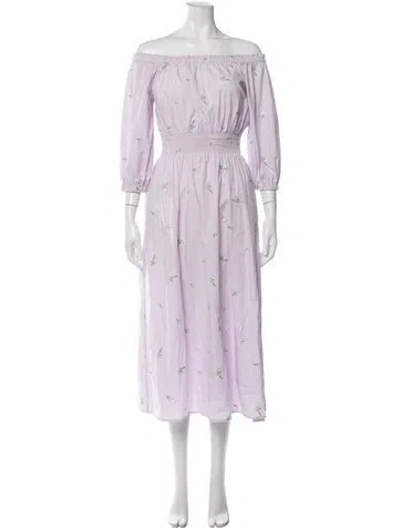 Pre-owned Ann Mashburn Floral Print Long Dress In Purple
