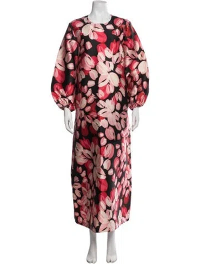 Pre-owned Ann Mashburn Floral Print Long Dress In Red