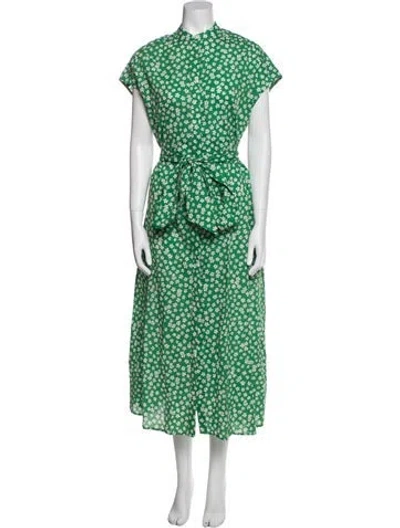Pre-owned Ann Mashburn Floral Print Long Dress W/ Tags In Green