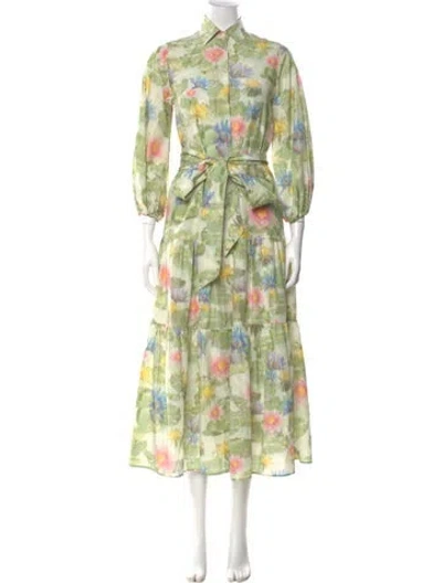 Pre-owned Ann Mashburn Floral Print Long Dress W/ Tags In Green