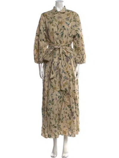 Pre-owned Ann Mashburn Floral Print Long Dress W/ Tags In Neutral