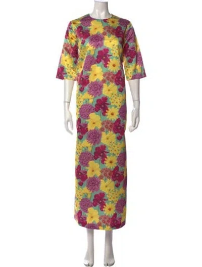 Pre-owned Ann Mashburn Floral Print Long Dress W/ Tags In Pink