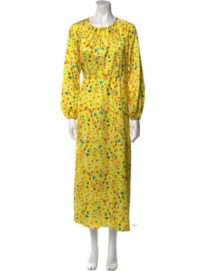 Pre-owned Ann Mashburn Floral Print Long Dress In Yellow